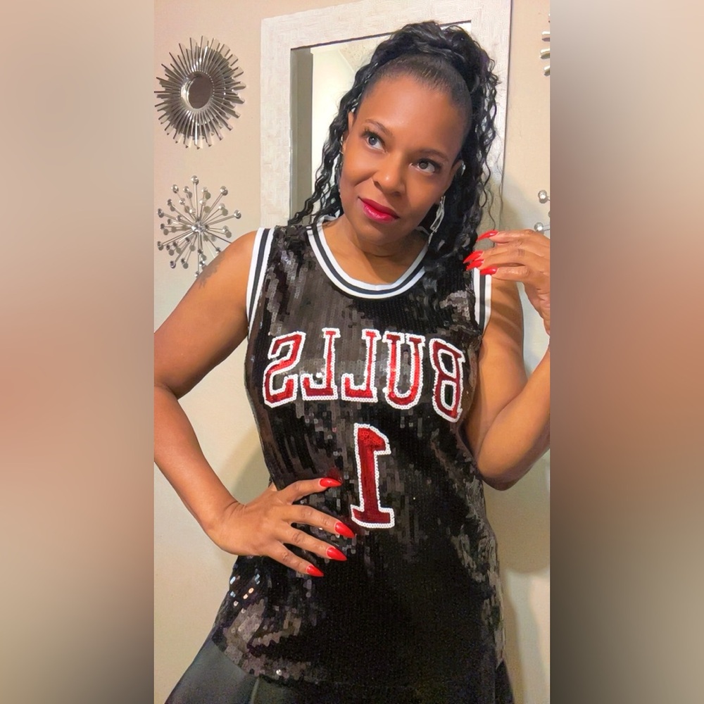 Sale‼️Chicago Bulls Sequin Black jersey - Picture 10 of 15